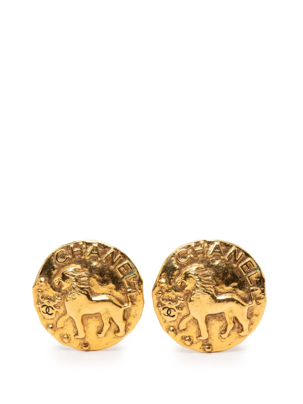 1980-1990 Gold Plated Lion Round Clip On Earrings Costume Earrings