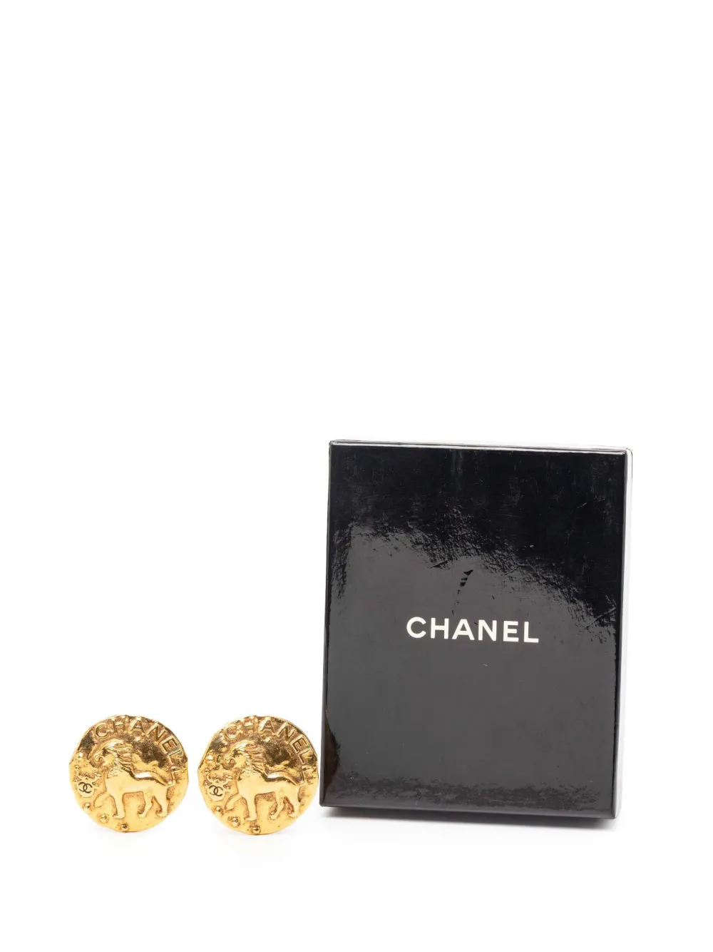 1980-1990 Gold Plated Lion Round Clip On Earrings Costume Earrings