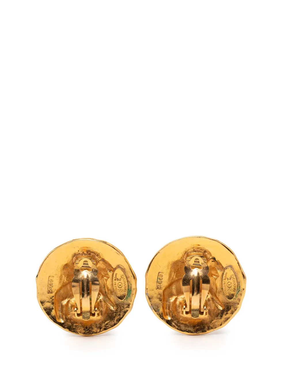 1980-1990 Gold Plated Lion Round Clip On Earrings Costume Earrings
