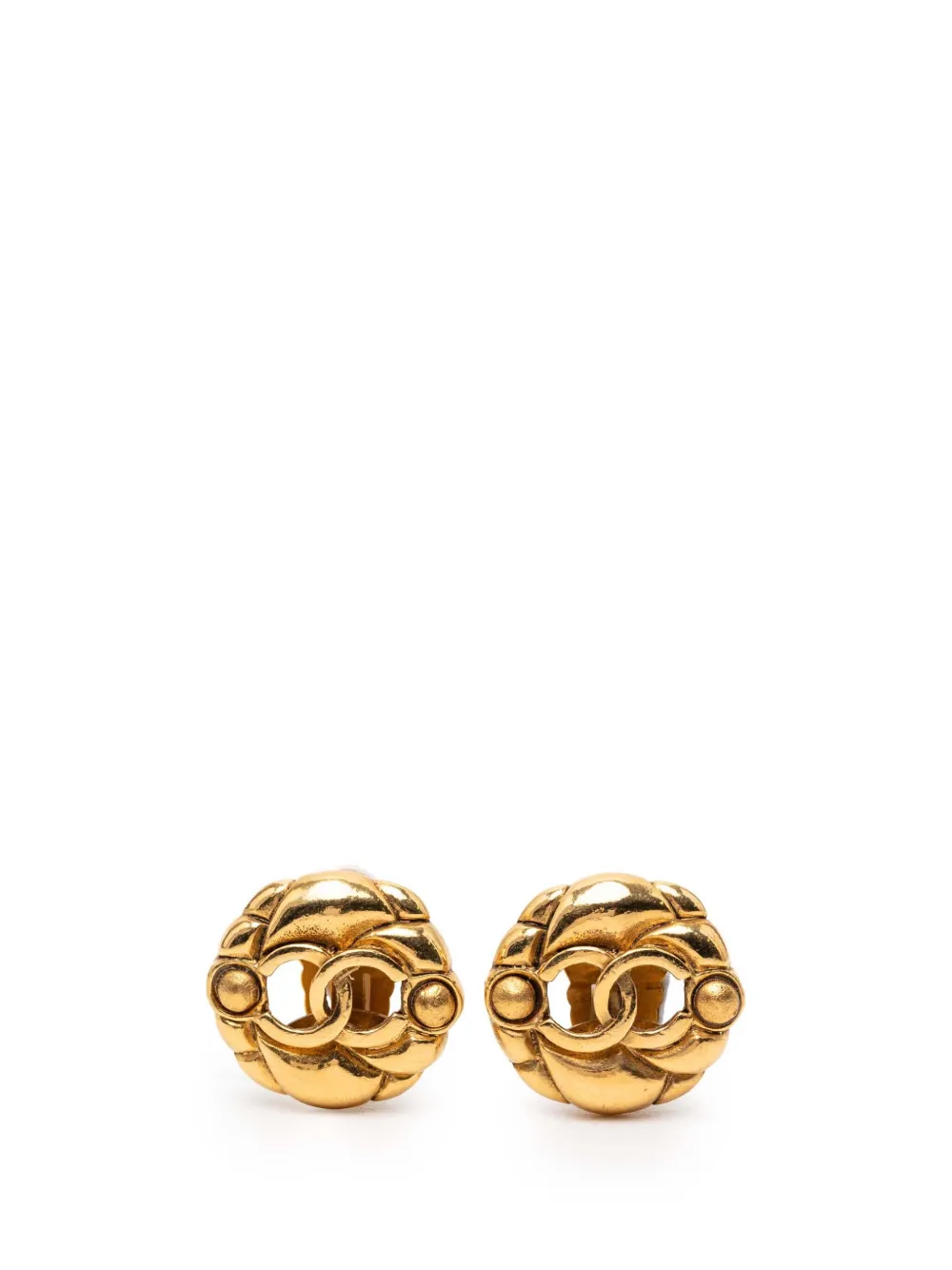 CHANEL Pre-Owned 1980-1990 Gold Plated CC Round Clip On Earrings costume earrings - Oro