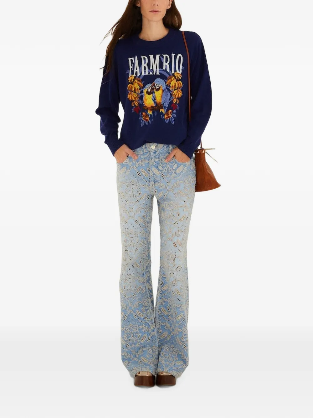 FARM Rio Love Birds gebreide intarsia trui met geborduurd logo Blauw