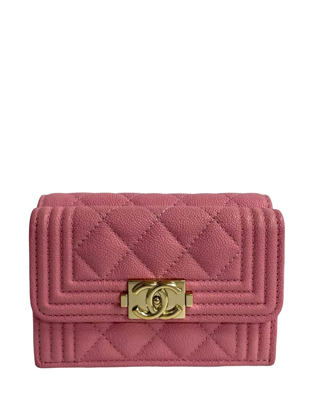 CHANEL Pre-Owned 2020 Quilted Caviar Boy Flap Compact Wallet small wallets - Rosa