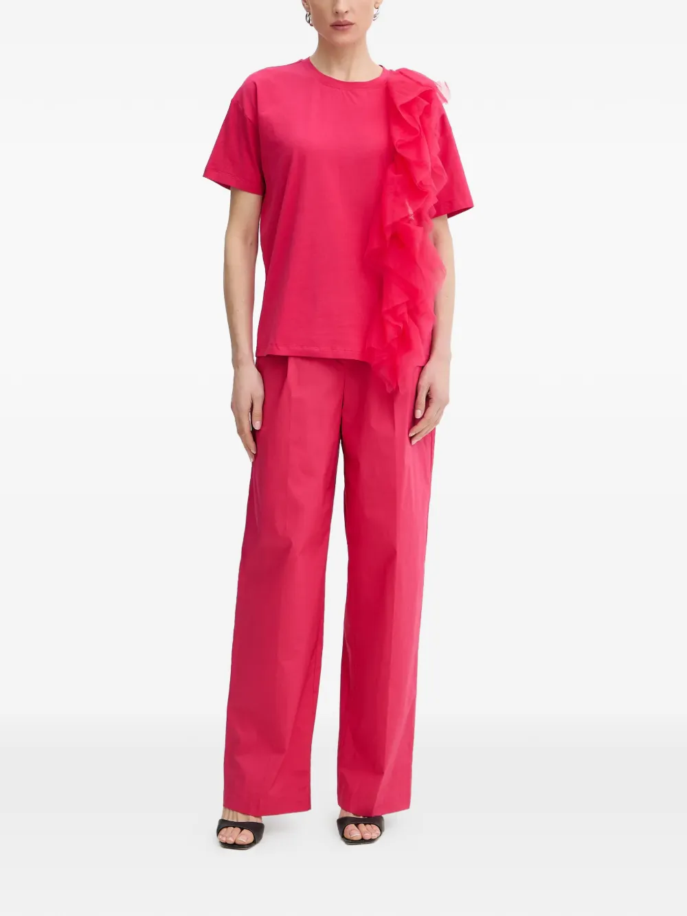 TWINSET regular fit T-shirt with tulle Roze