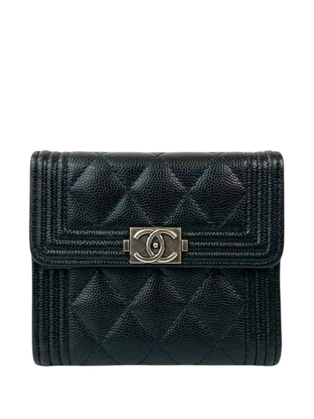 CHANEL Pre-Owned 2021 Quilted Caviar Boy Flap Compact Wallet small wallets - Nero