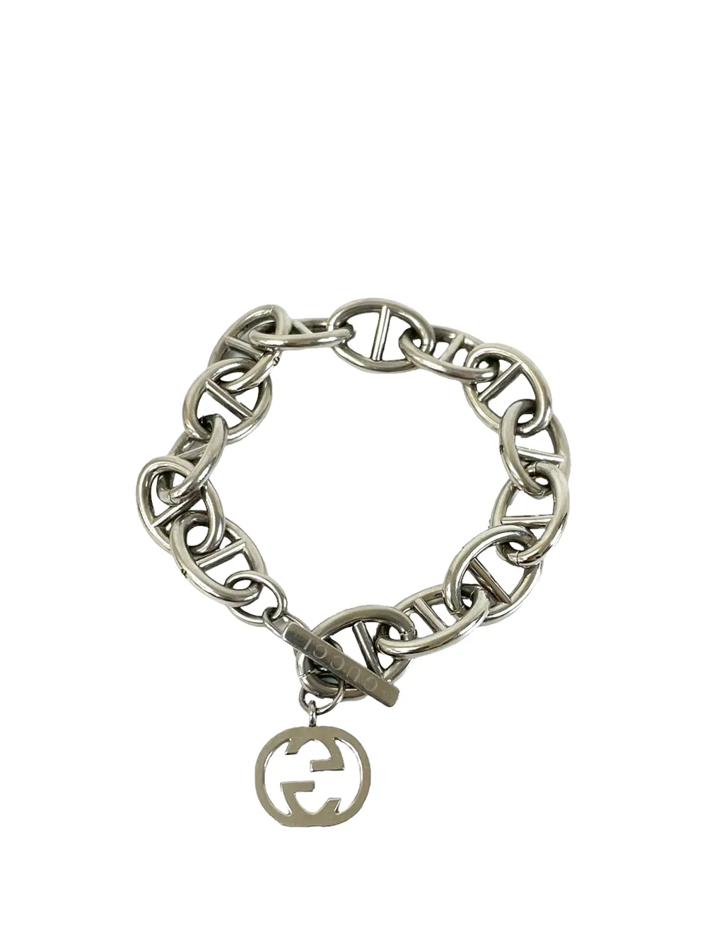 Pre-owned Gucci 2000-2015 Sterling Silver Interlocking G Anchor Chain Bracelet