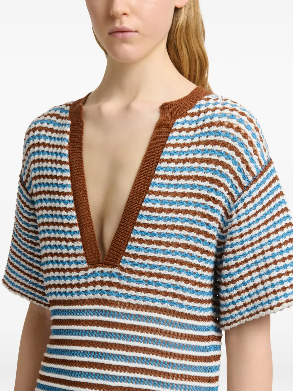 Marni Gehaakte gestreepte katoenen jurk Blauw