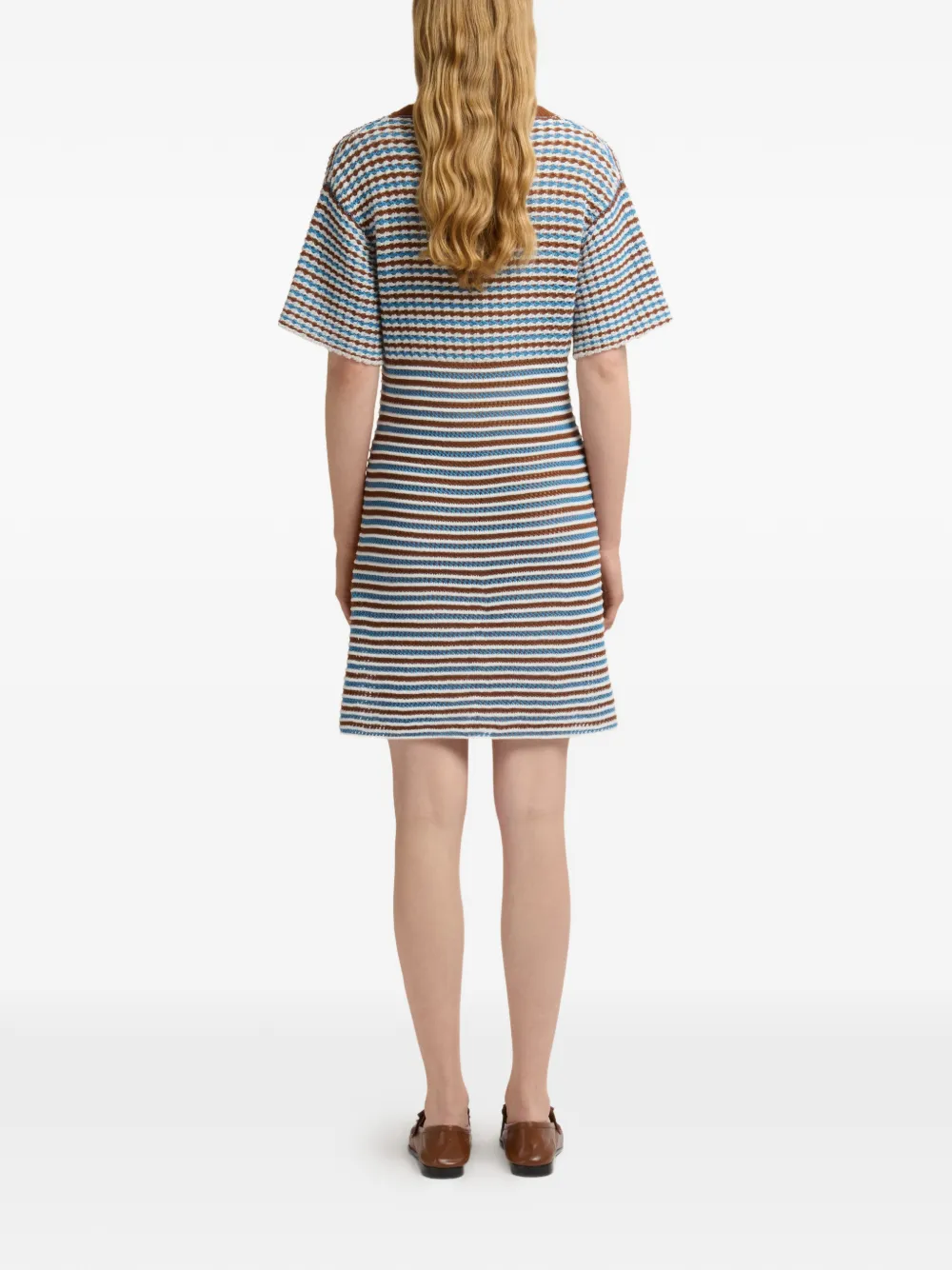 Marni Gehaakte gestreepte katoenen jurk Blauw