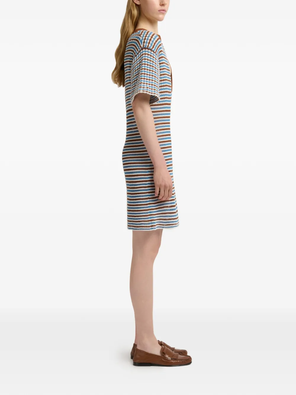 Marni Gehaakte gestreepte katoenen jurk Blauw
