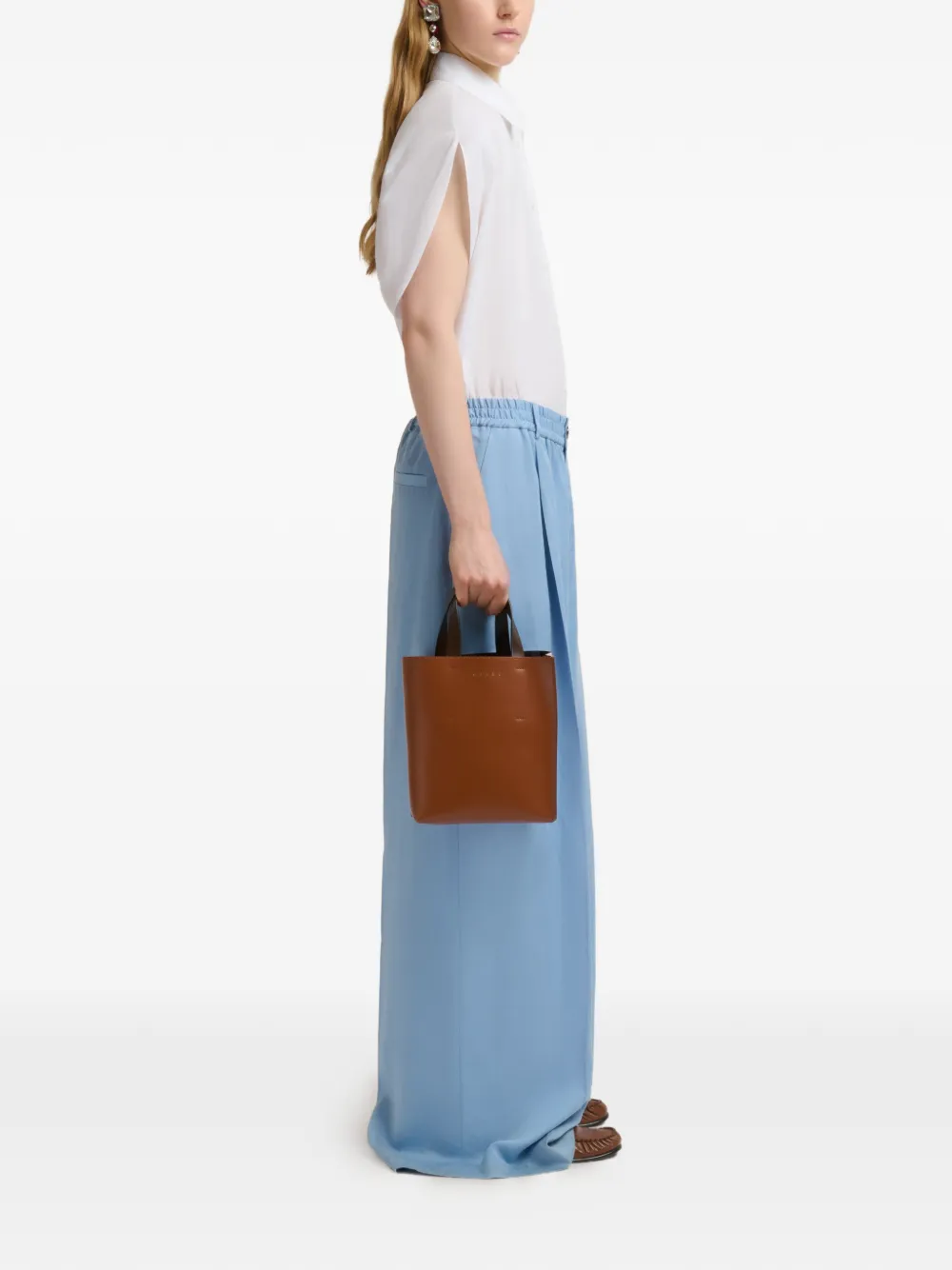 Marni Museo leren mini-shopper met colourblocking Bruin