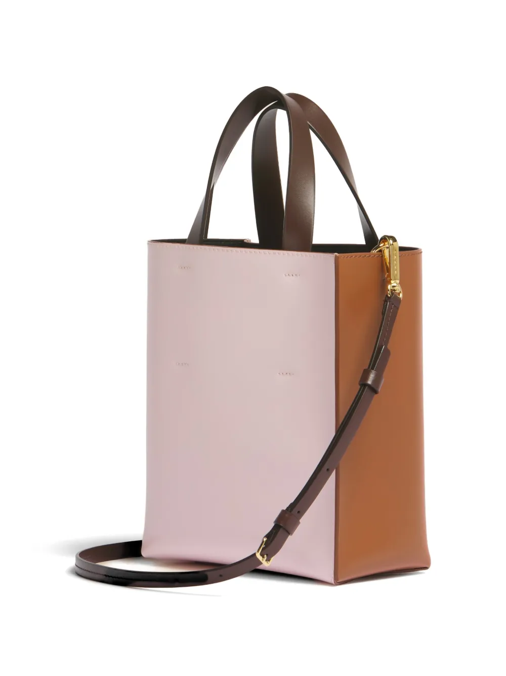 Marni Museo leren mini-shopper met colourblocking Bruin
