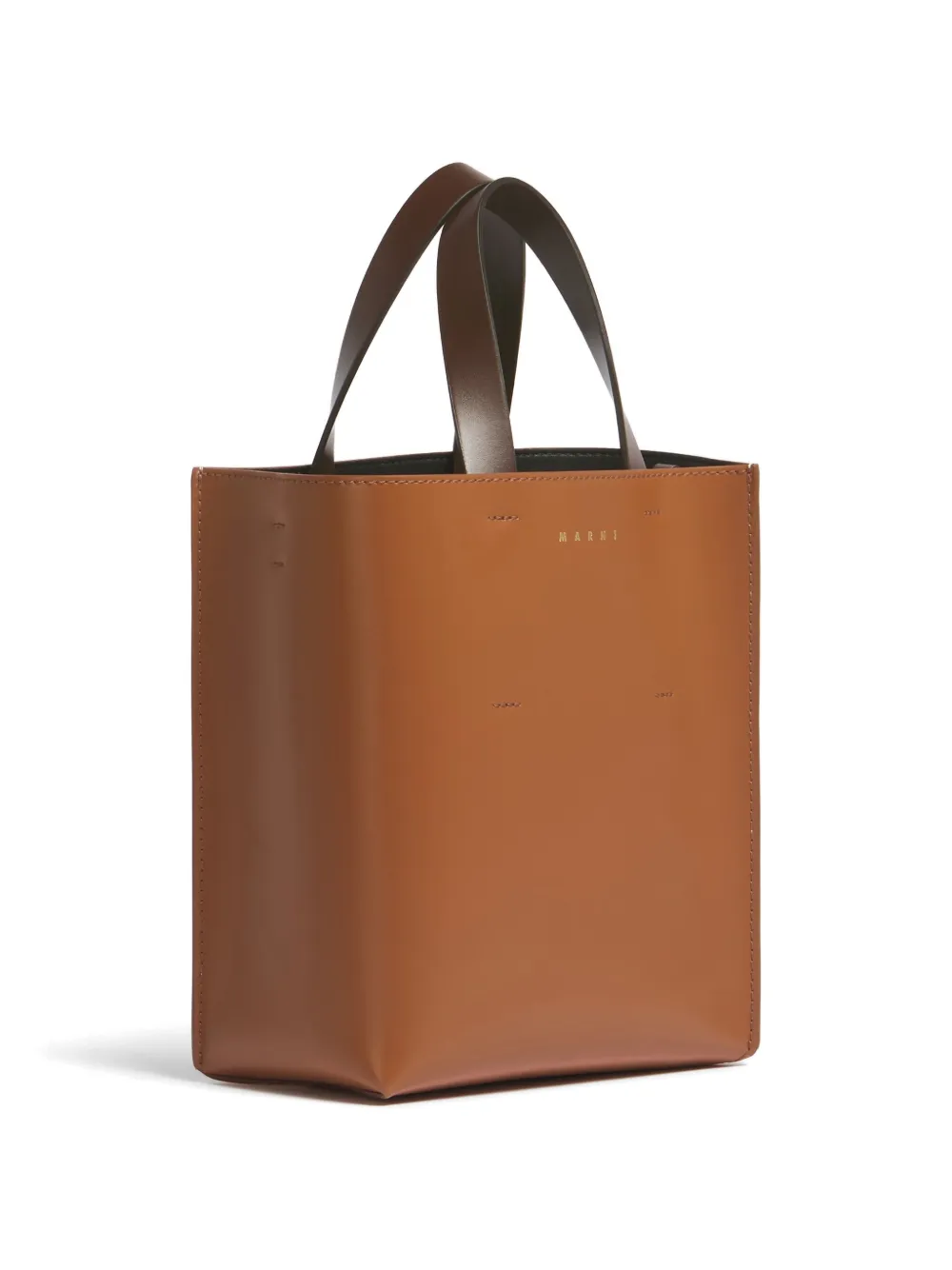 Marni Museo leren mini-shopper met colourblocking Bruin