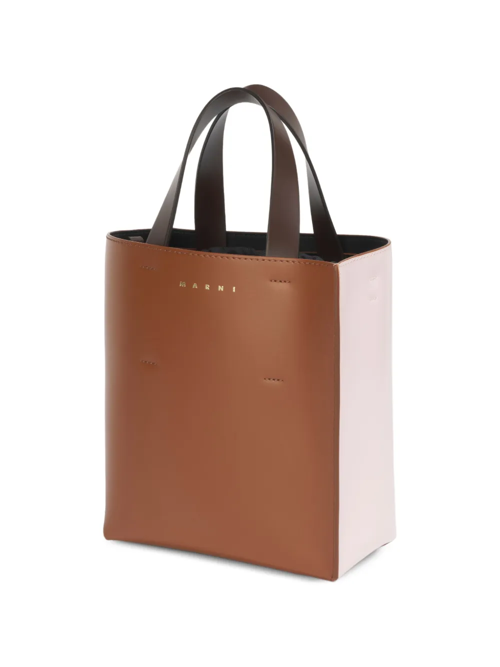 Marni Museo leren mini-shopper met colourblocking Bruin