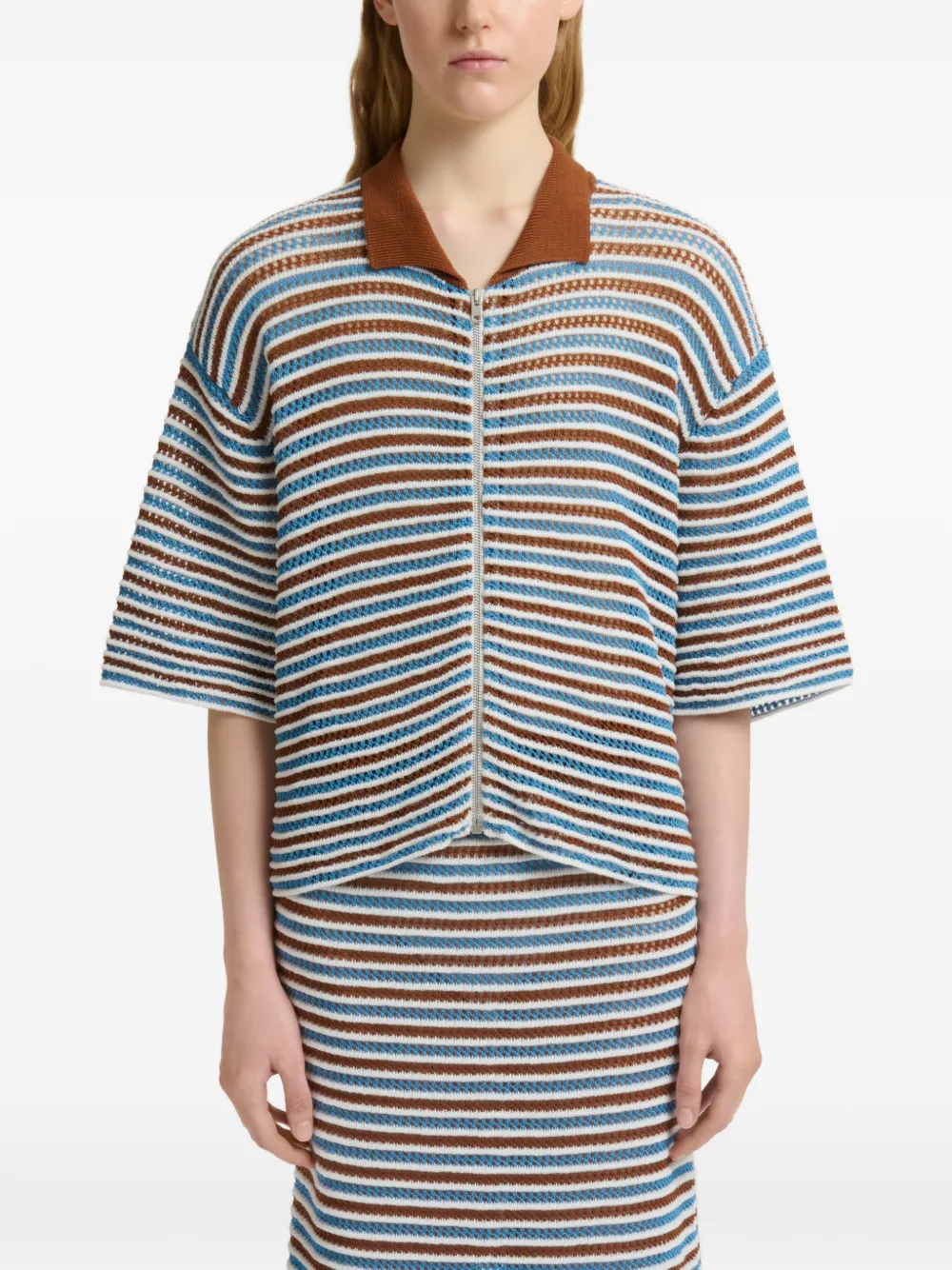  Marni Striped Crochet Cardigan - Brown 