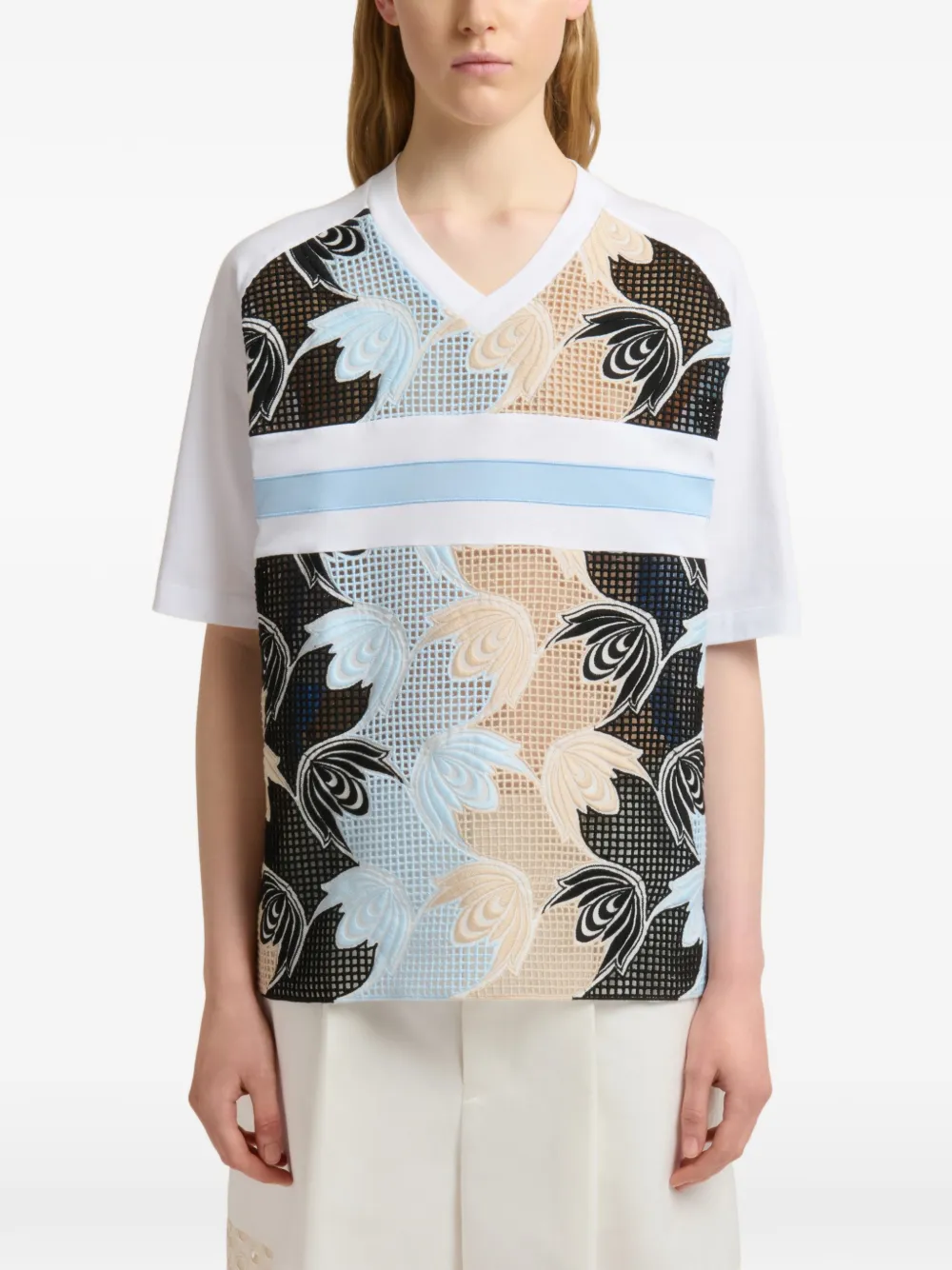 Marni Katoenen T-shirt met broderie anglaise voorkant Wit