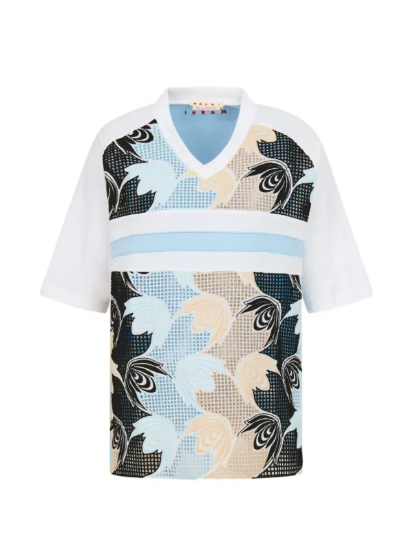 Marni Cotton T-shirt with Broderie Anglaise Front in White