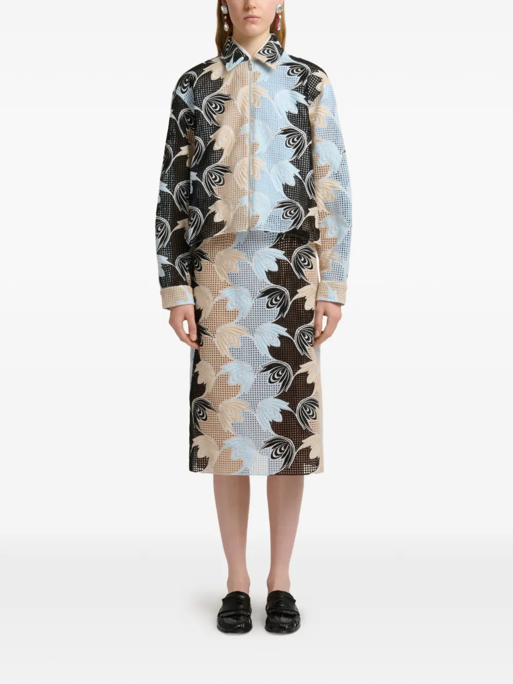Marni Broderie anglaise shirtjack met bloemenprint Zwart