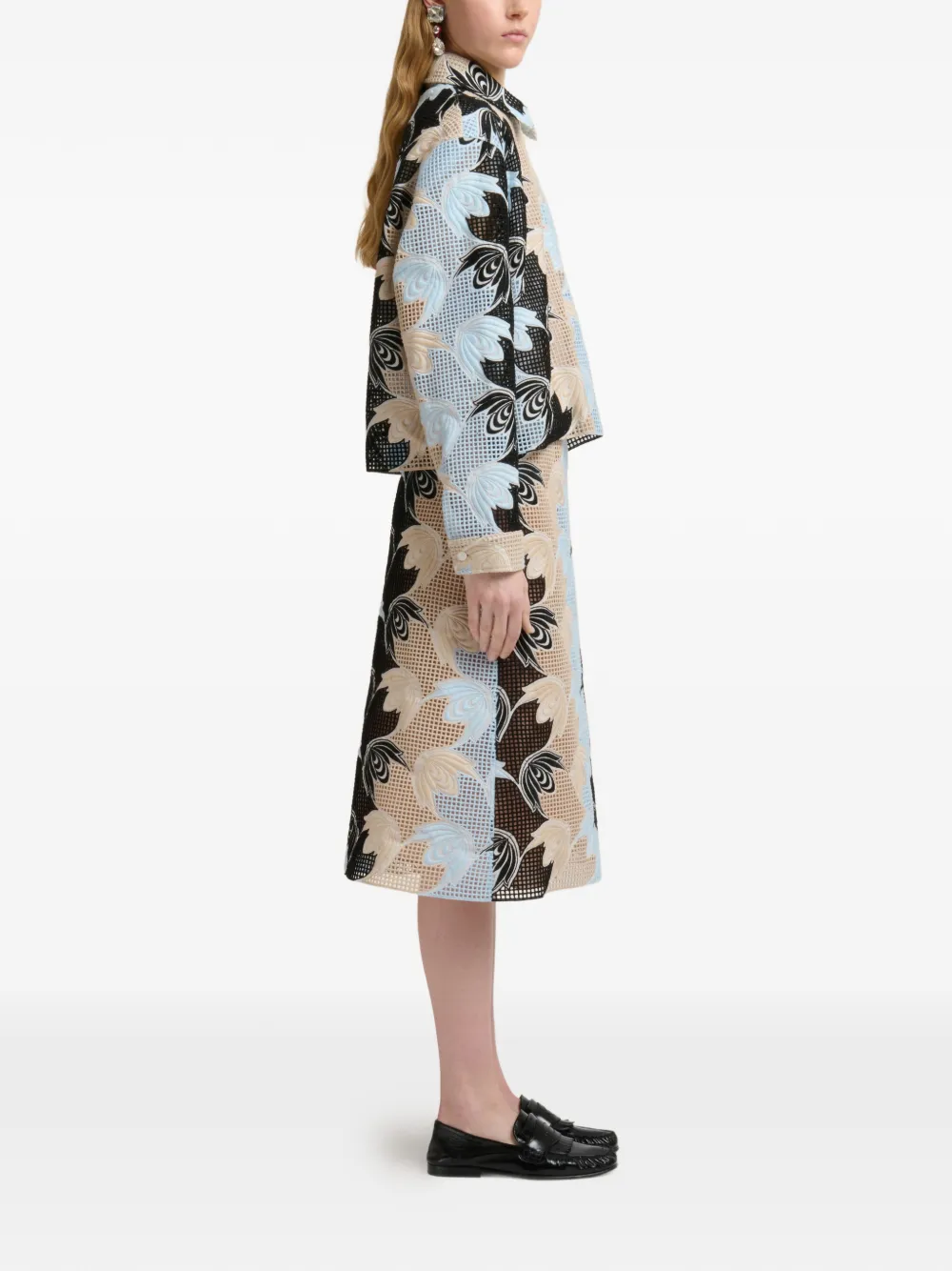 Marni Broderie anglaise shirtjack met bloemenprint Zwart