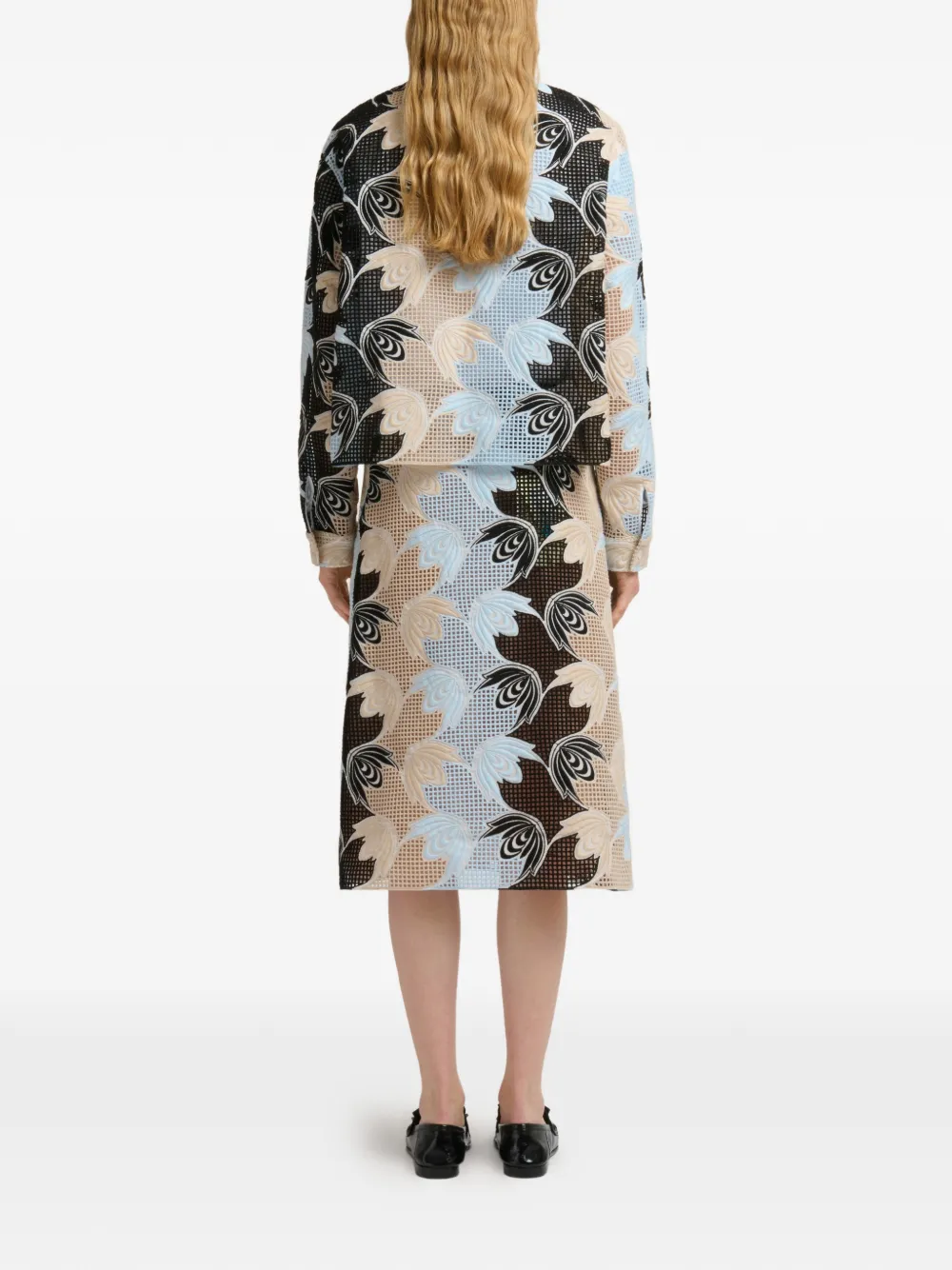 Marni Broderie anglaise shirtjack met bloemenprint Zwart