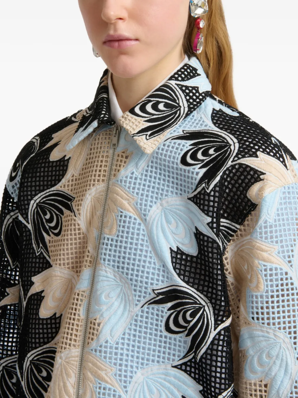 Marni Broderie anglaise shirtjack met bloemenprint Zwart