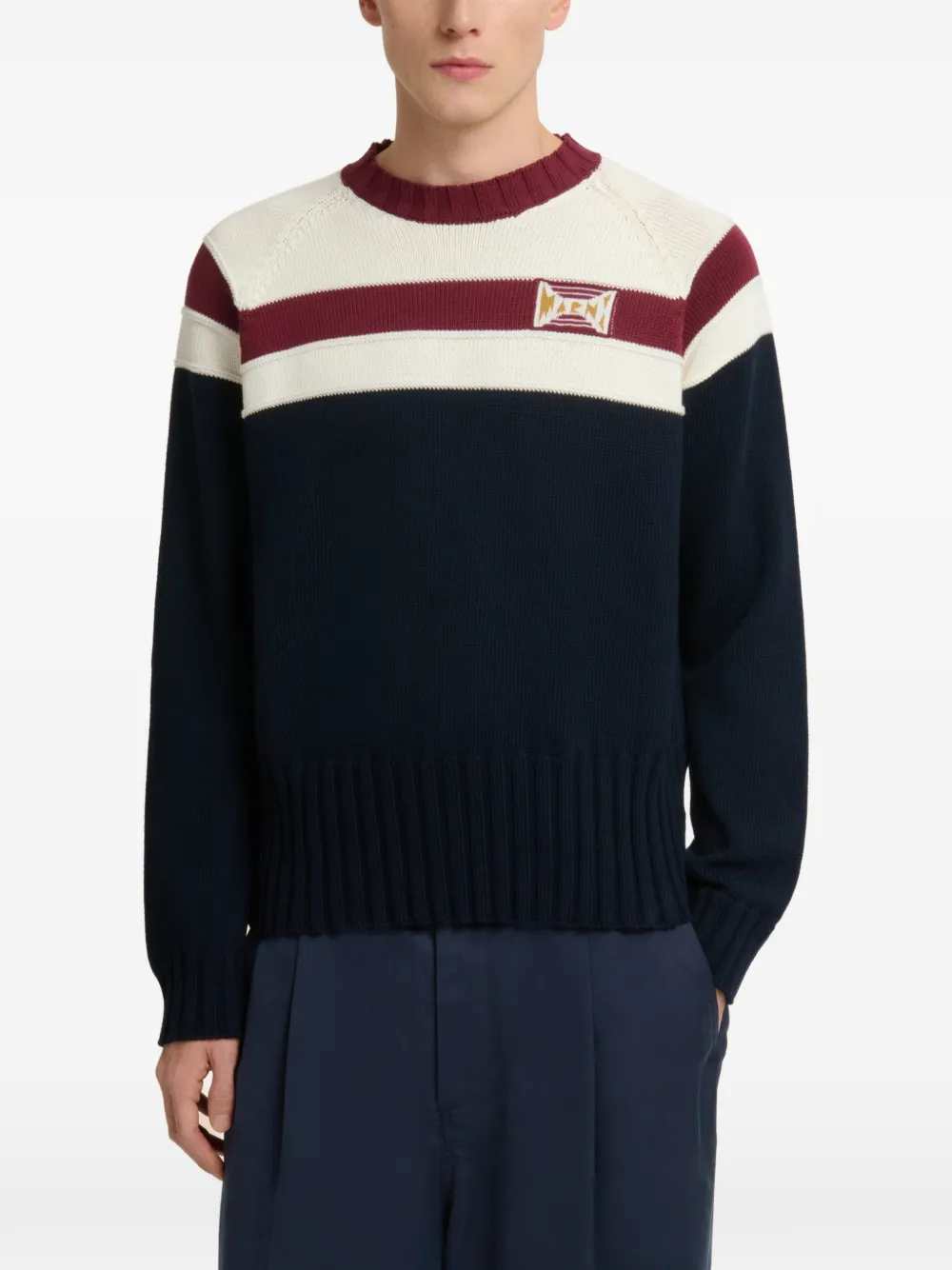 Marni Katoenen trui met contraststreep Blauw