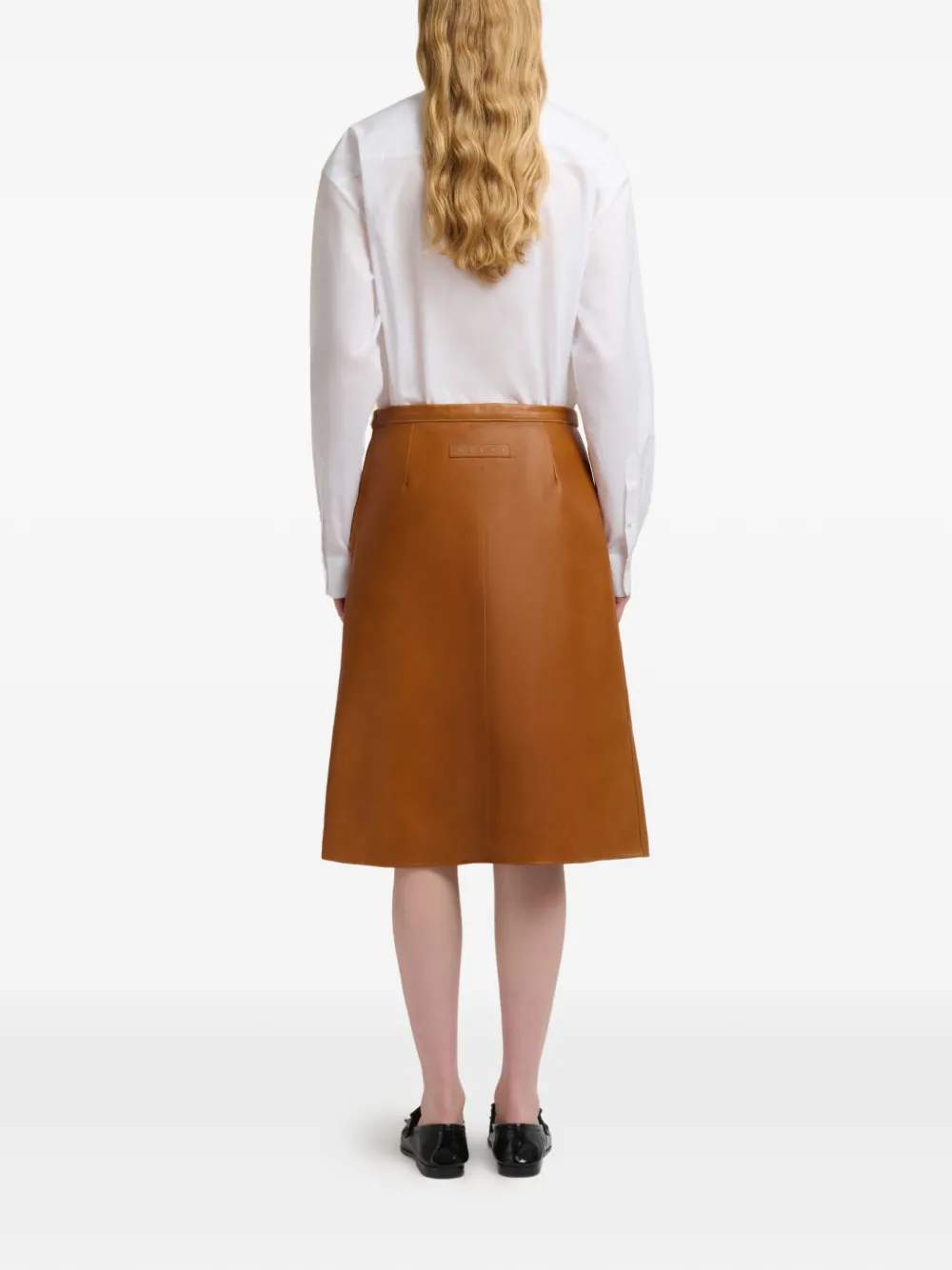 Marni Leren rok met bloemen-intarsia Bruin