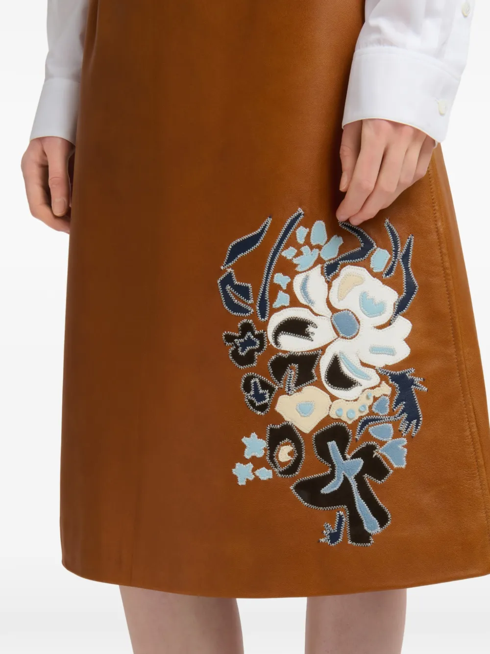 Marni Leren rok met bloemen-intarsia Bruin