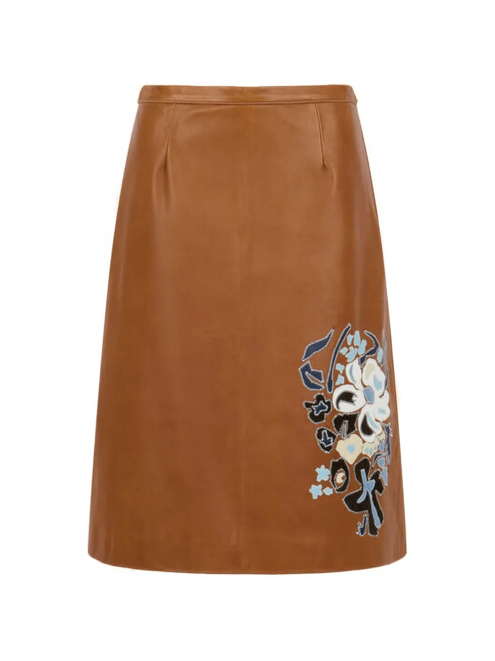 Marni Lederrock mit Blumen-Intarsie - Braun