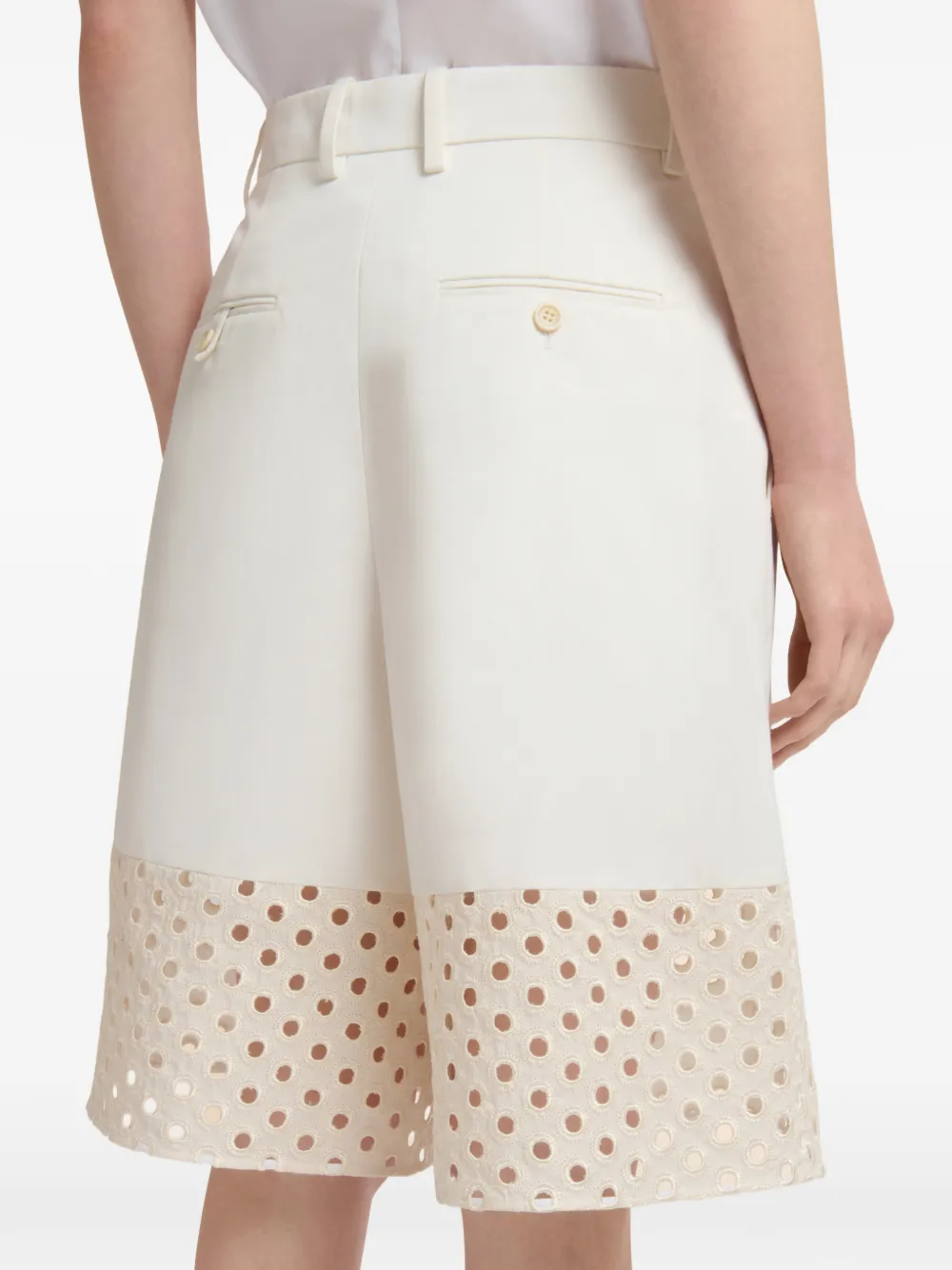 Marni Gabardine shorts met broderie anglaise vlakken Wit