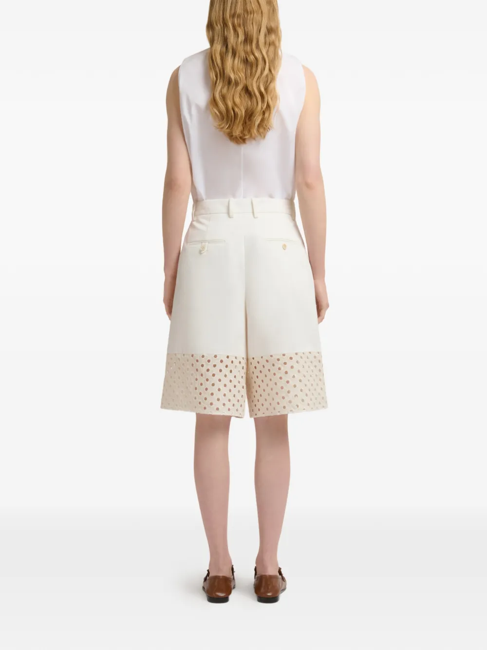 Marni Gabardine shorts met broderie anglaise vlakken Wit