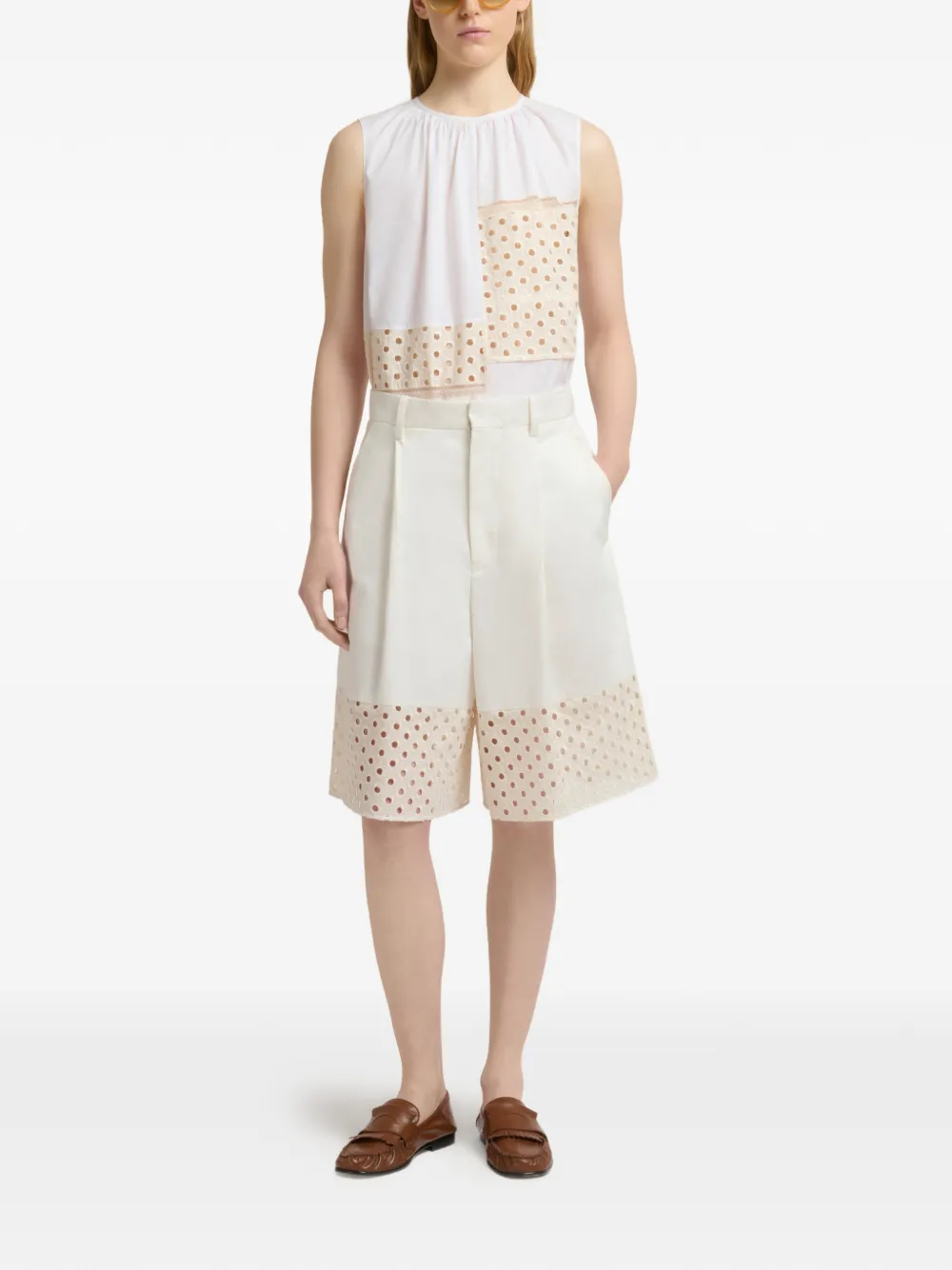 Marni Gabardine shorts met broderie anglaise vlakken Wit