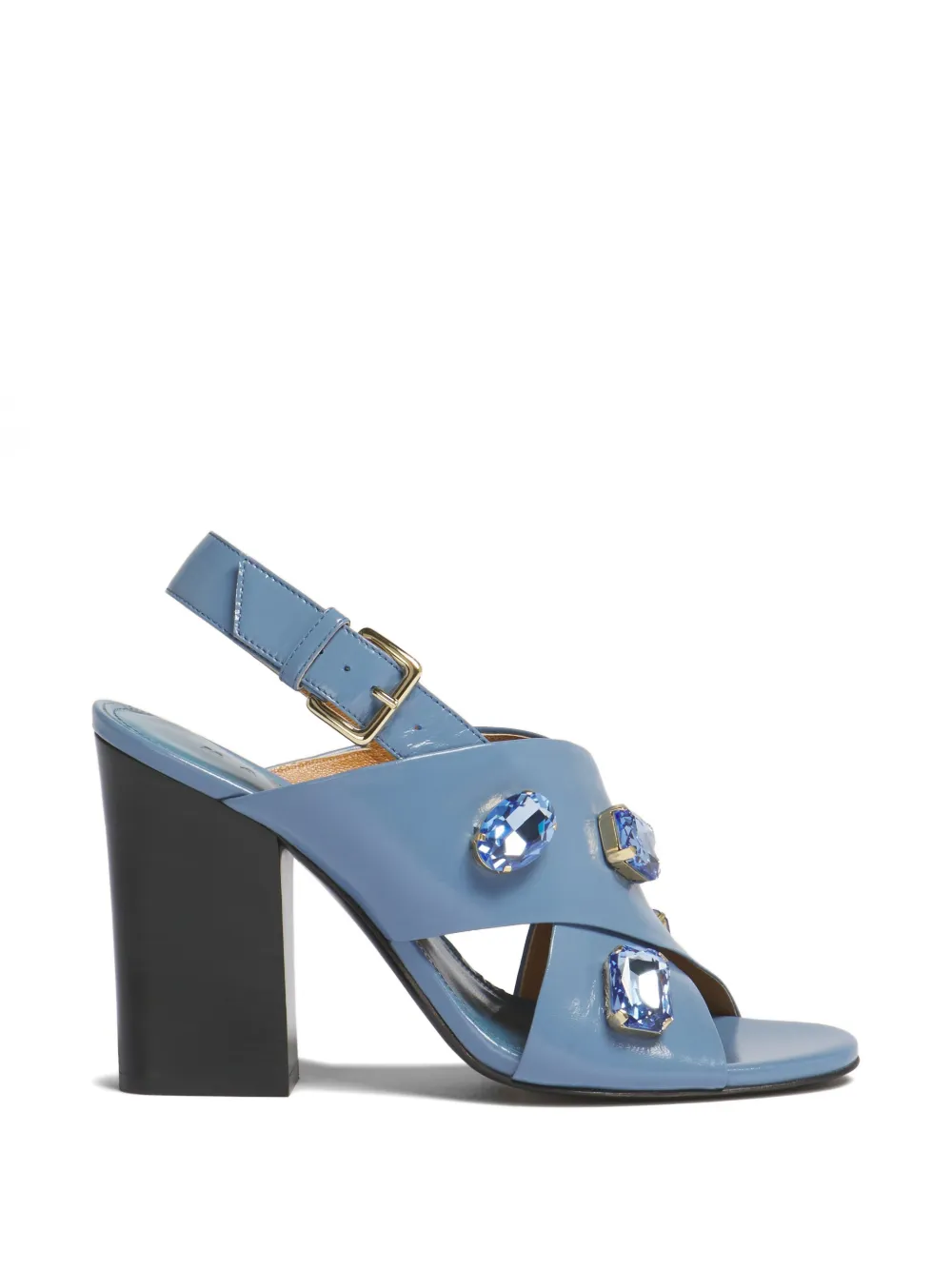 Marni Leren sandalen met gekruiste bandjes en kristallen Blauw