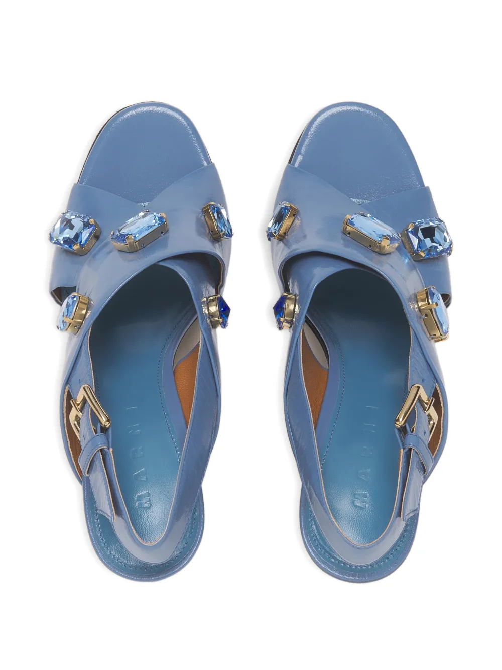 Marni Leren sandalen met gekruiste bandjes en kristallen Blauw