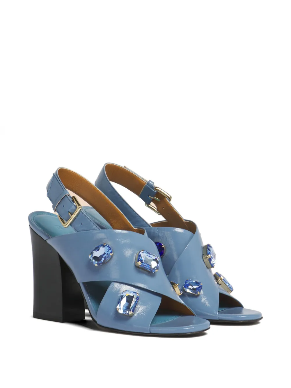 Marni Leren sandalen met gekruiste bandjes en kristallen Blauw