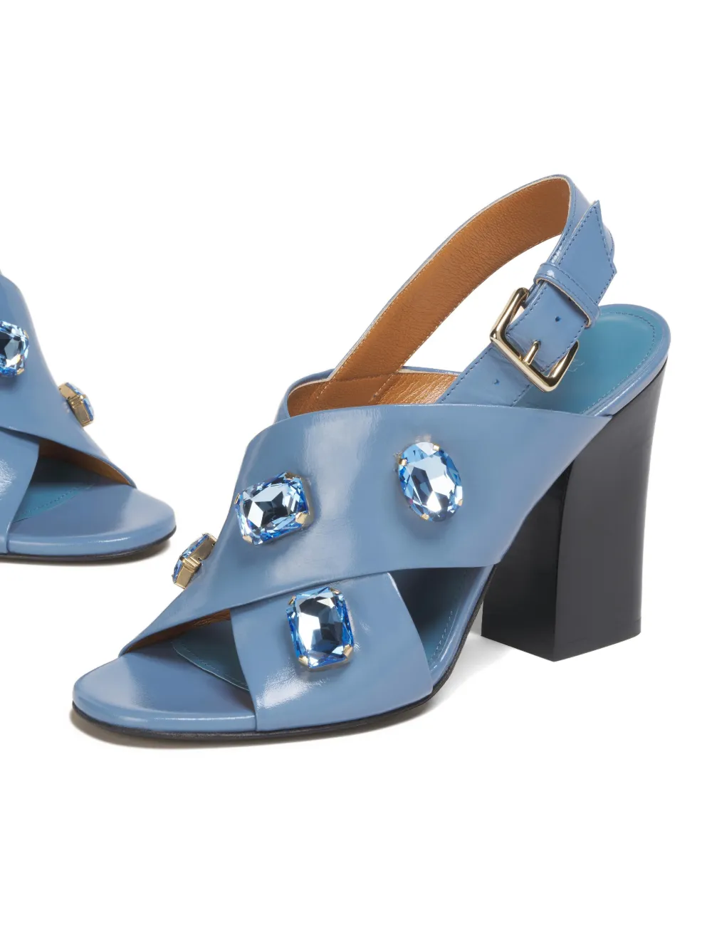 Marni Leren sandalen met gekruiste bandjes en kristallen Blauw