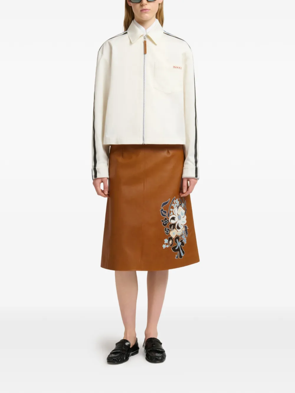 Marni Gestreept gabardine shirtjack met rits Wit
