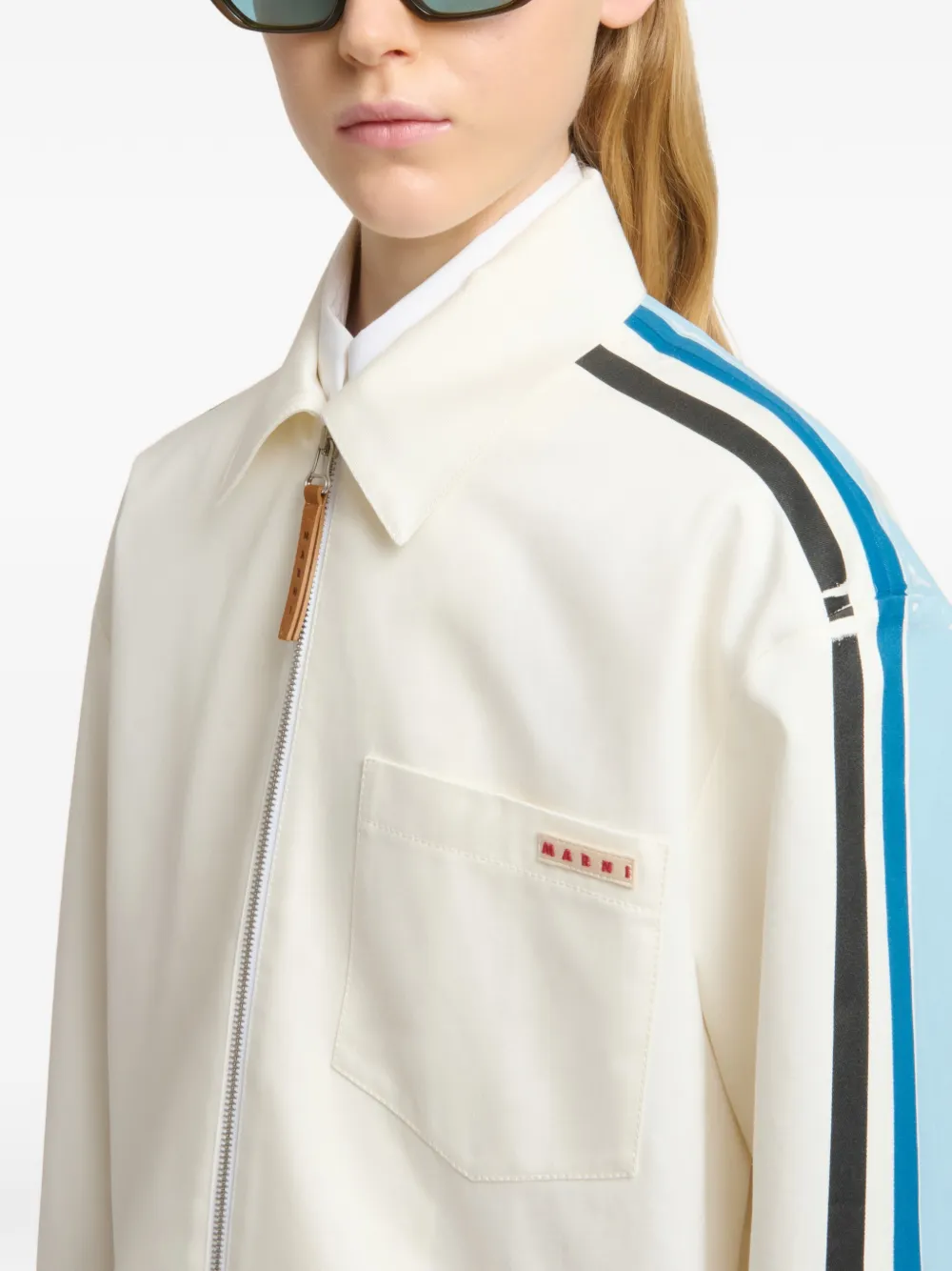 Marni Gestreept gabardine shirtjack met rits Wit