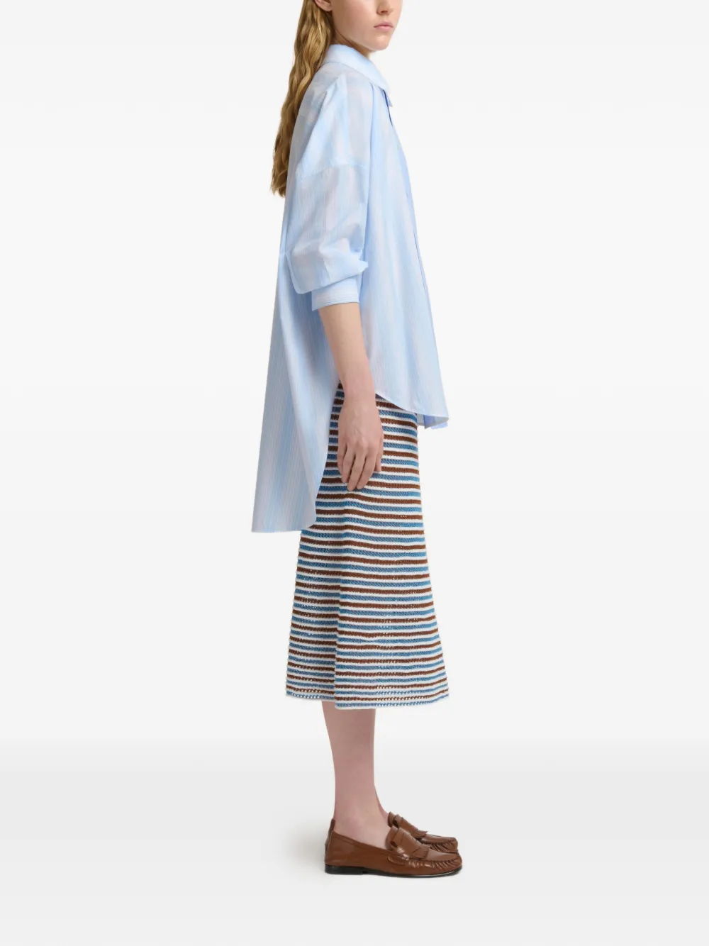  Marni Camisa Con Panel A Rayas - Azul 