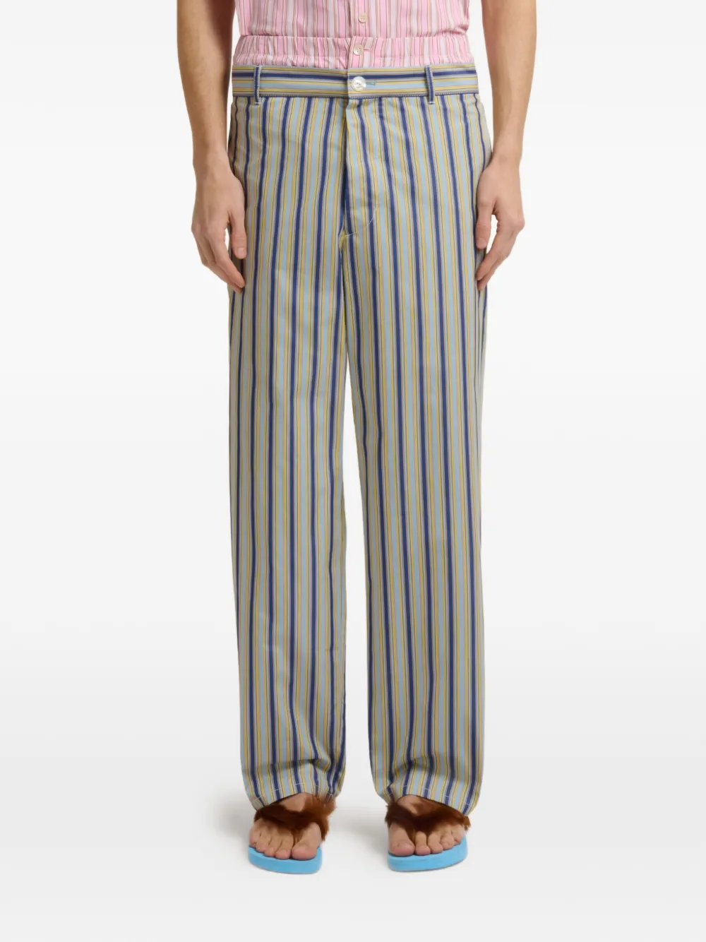 Marni Gestreepte popeline broek met trompe-l oeil effect Blauw