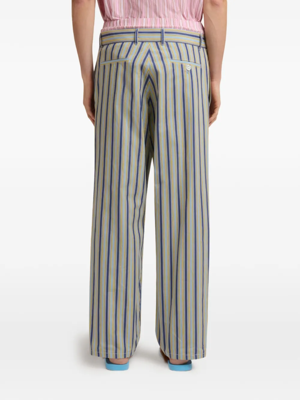 Marni Gestreepte popeline broek met trompe-l oeil effect Blauw