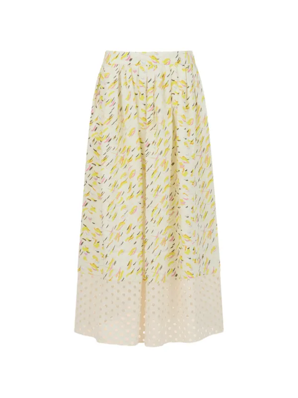 Marni Linen Skirt with Brushstroke Wave Print in White