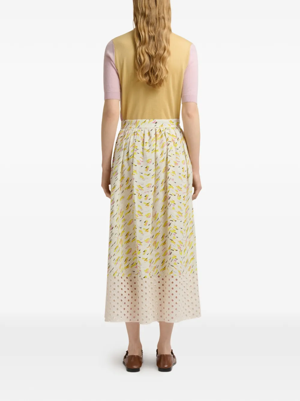 Marni Linnen rok met Brushstroke Wave print Wit