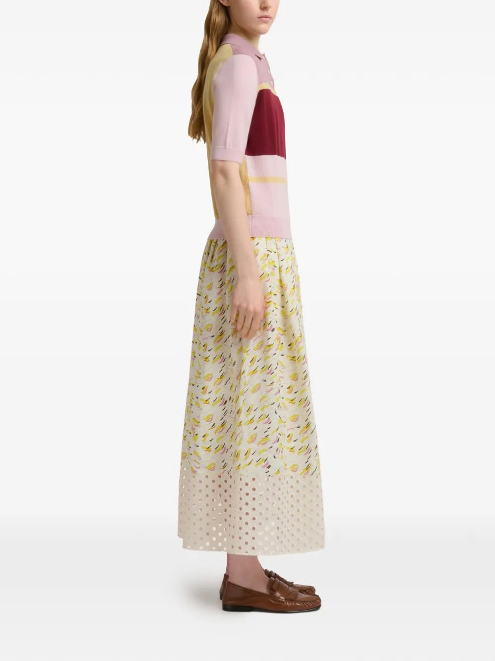 Marni Linnen rok met Brushstroke Wave print Wit