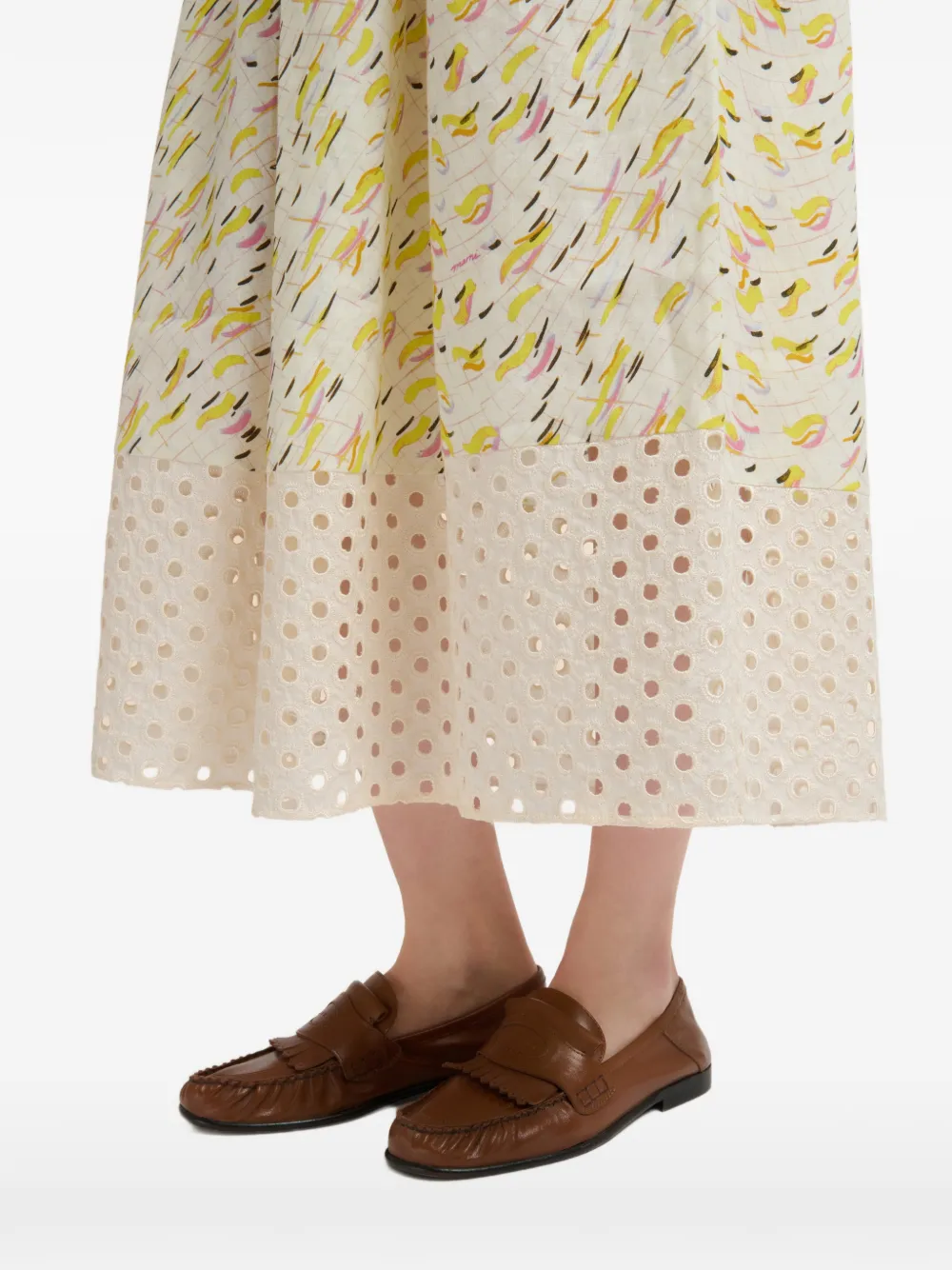 Marni Linnen rok met Brushstroke Wave print Wit