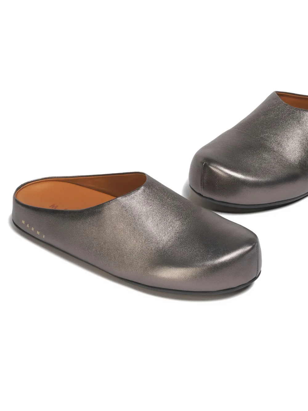Marni Sabots met metallic logoprint Grijs