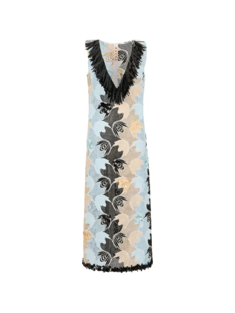 Marni vestido bordado con flecos y cuello en V