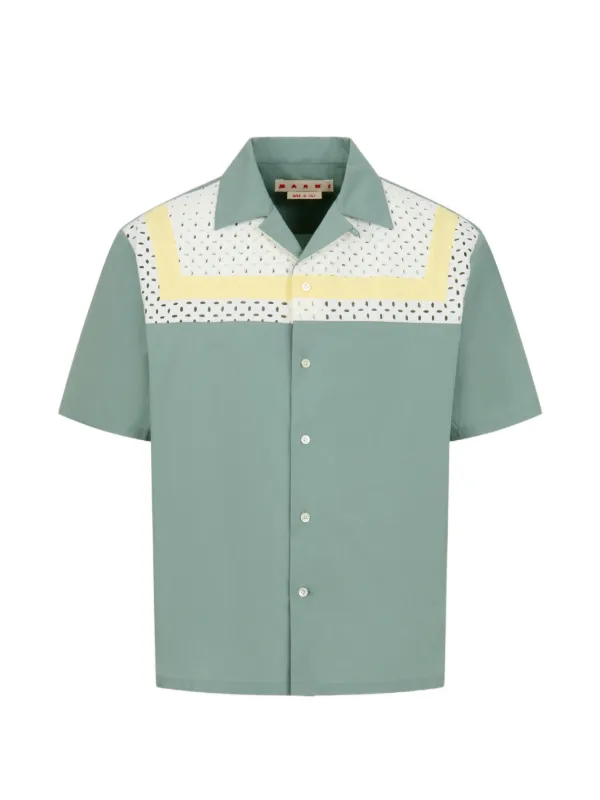 Marni Cotton-blend Shirt with Broderie Anglaise Yoke in Green