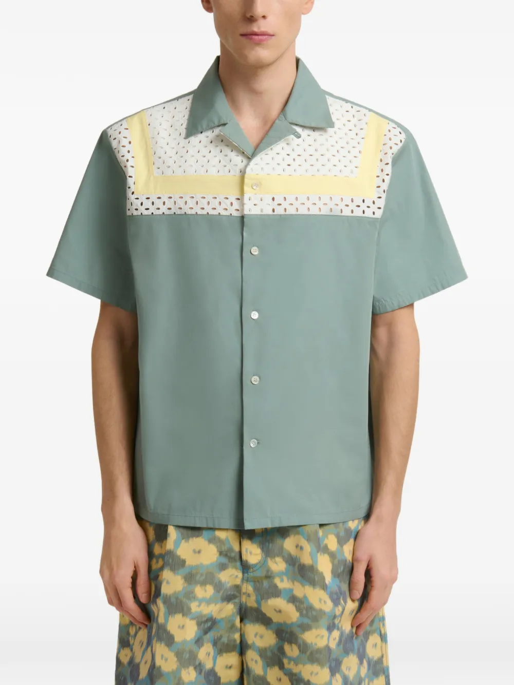 Marni Overhemd van katoenblend met broderie anglaise Groen