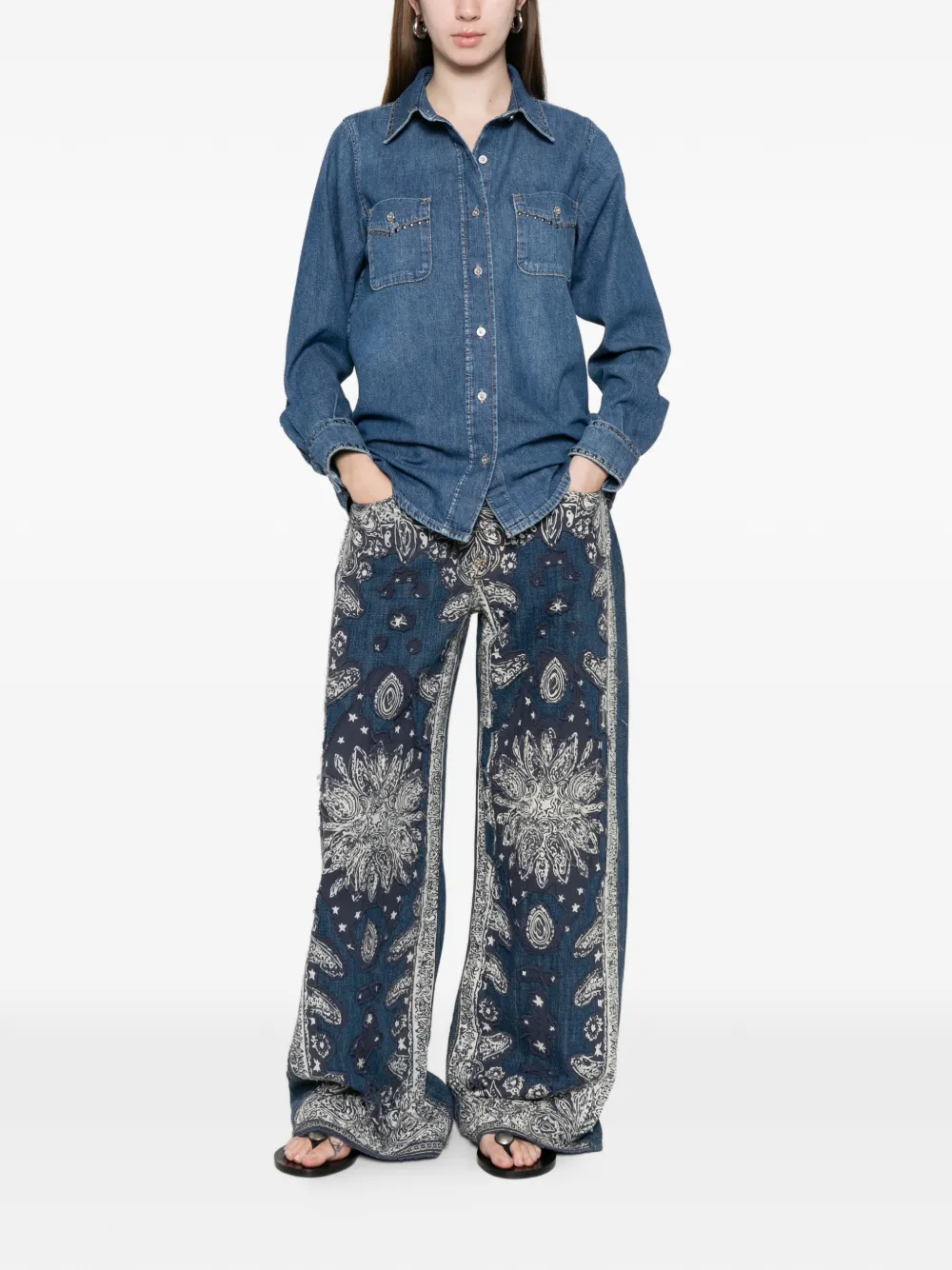  7 For All Mankind Studded Denim Shirt - Blue 