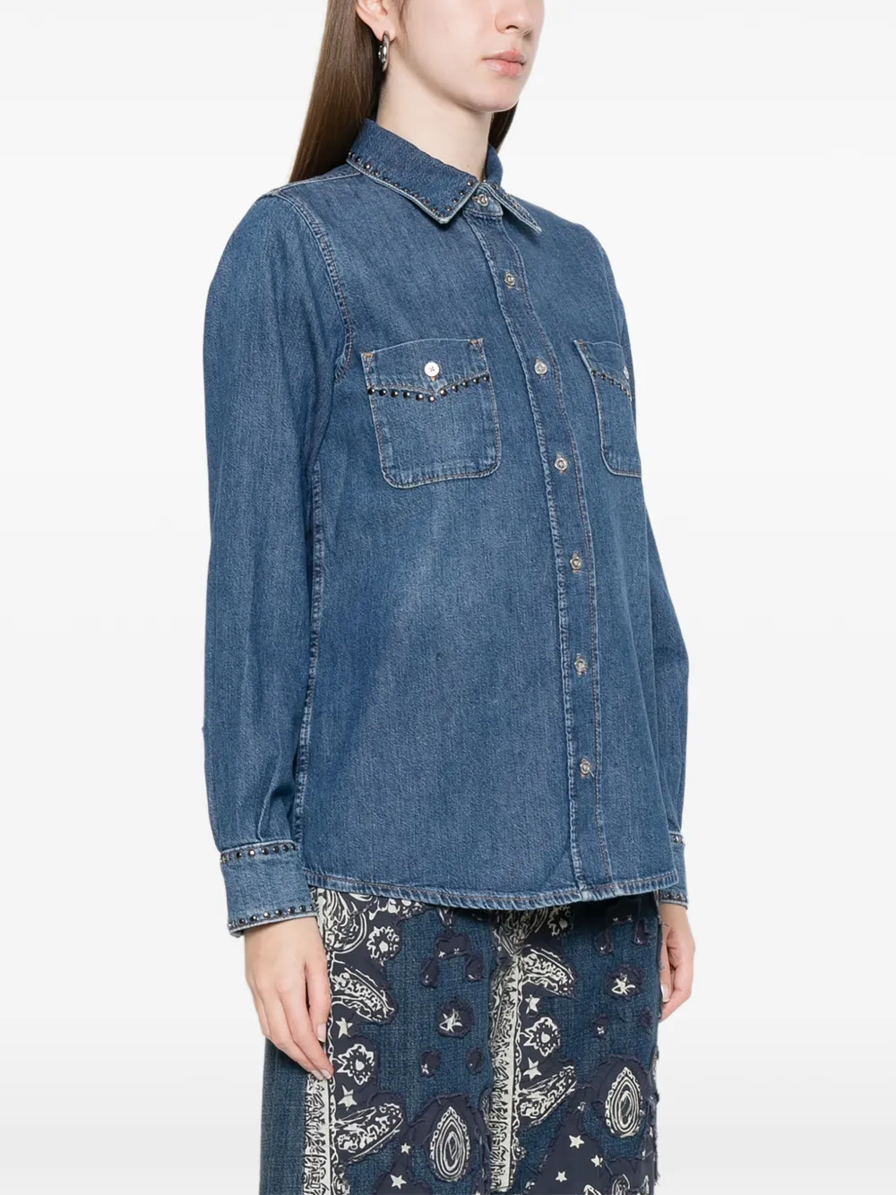  7 For All Mankind Studded Denim Shirt - Blue 