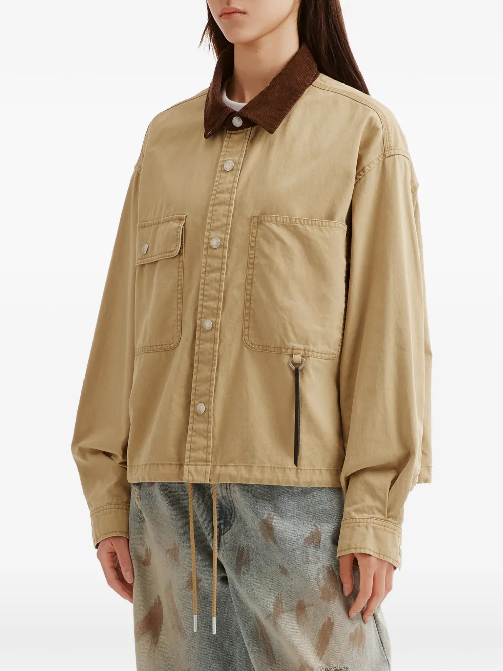 izzue Shirtjack met ribfluwelen kraag Beige